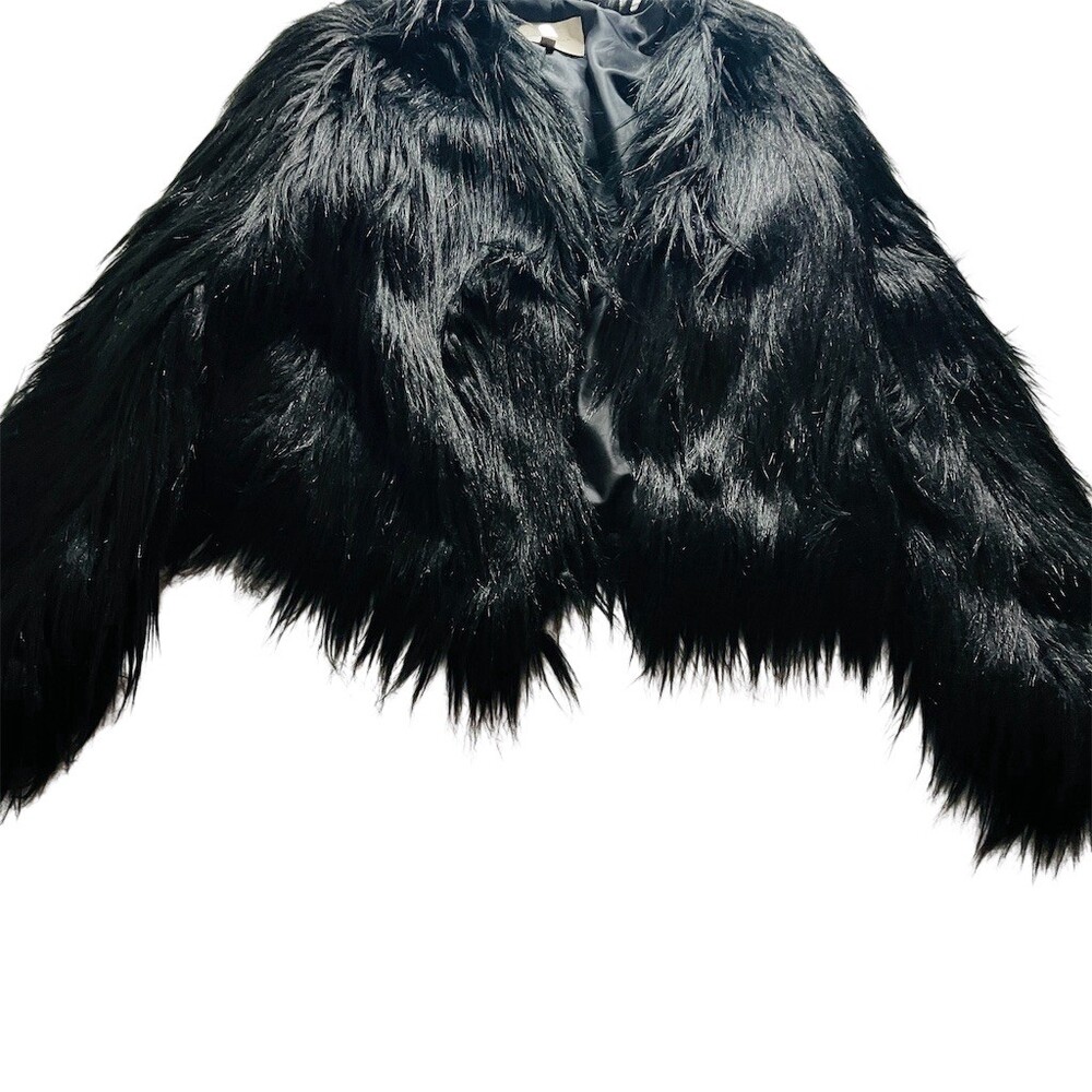 Lilac Dream Jacket Womens Size M Black Shaggy Long Pile Lined Open Front